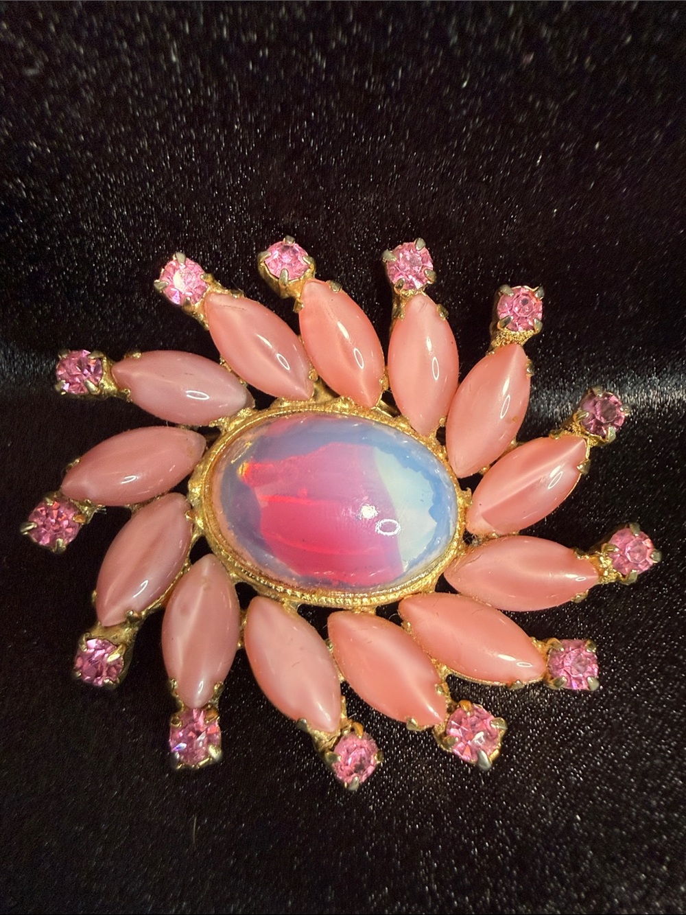 Pink Opalescent Floral Statement Brooch - Pink
